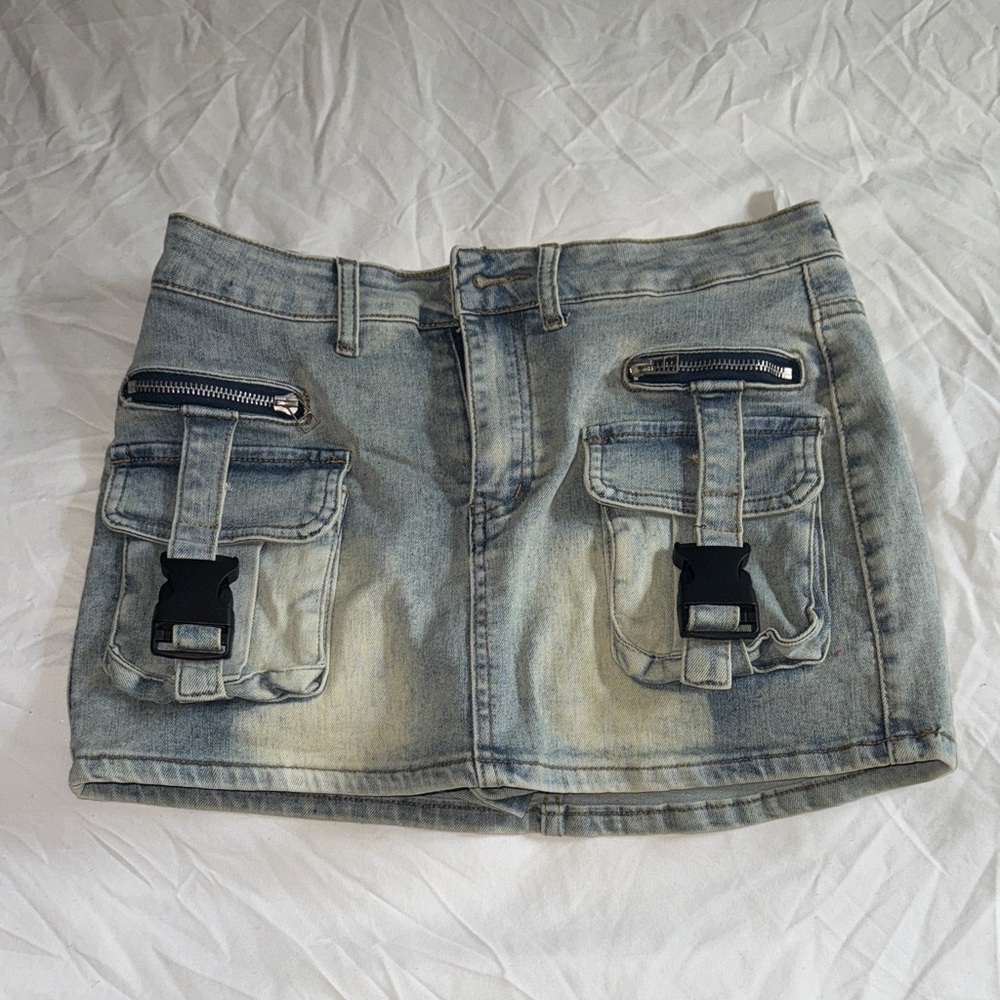 Denim Mini Skirt with Pockets